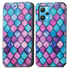 Leather Case Stands Fashionable Pattern Flip Cover Holder S02D for Realme 9 4G Purple