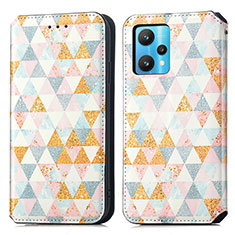 Leather Case Stands Fashionable Pattern Flip Cover Holder S02D for Realme 9 4G White