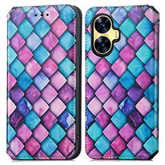 Leather Case Stands Fashionable Pattern Flip Cover Holder S02D for Realme C55 Purple