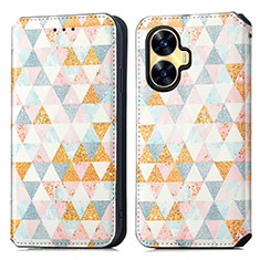 Leather Case Stands Fashionable Pattern Flip Cover Holder S02D for Realme C55 White