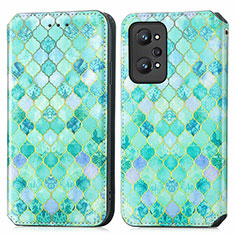 Leather Case Stands Fashionable Pattern Flip Cover Holder S02D for Realme GT Neo2 5G Green