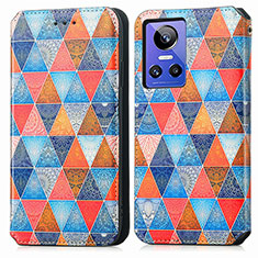 Leather Case Stands Fashionable Pattern Flip Cover Holder S02D for Realme GT Neo3 5G Brown