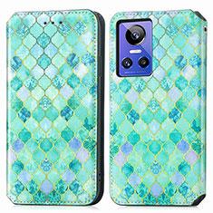 Leather Case Stands Fashionable Pattern Flip Cover Holder S02D for Realme GT Neo3 5G Green