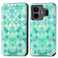 Leather Case Stands Fashionable Pattern Flip Cover Holder S02D for Realme GT Neo5 5G Green