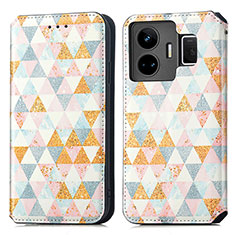 Leather Case Stands Fashionable Pattern Flip Cover Holder S02D for Realme GT Neo5 5G White