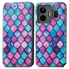 Leather Case Stands Fashionable Pattern Flip Cover Holder S02D for Realme GT Neo6 5G Purple