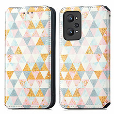 Leather Case Stands Fashionable Pattern Flip Cover Holder S02D for Realme GT2 5G White