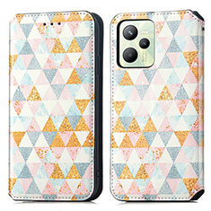 Leather Case Stands Fashionable Pattern Flip Cover Holder S02D for Realme Narzo 50A Prime White