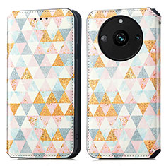 Leather Case Stands Fashionable Pattern Flip Cover Holder S02D for Realme Narzo 60 5G White