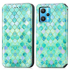 Leather Case Stands Fashionable Pattern Flip Cover Holder S02D for Realme V25 5G Green