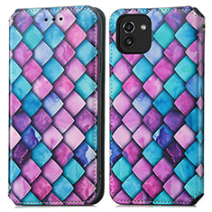 Leather Case Stands Fashionable Pattern Flip Cover Holder S02D for Samsung Galaxy A03 Purple