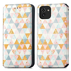 Leather Case Stands Fashionable Pattern Flip Cover Holder S02D for Samsung Galaxy A03 White