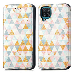 Leather Case Stands Fashionable Pattern Flip Cover Holder S02D for Samsung Galaxy A12 5G White