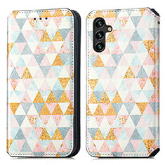 Leather Case Stands Fashionable Pattern Flip Cover Holder S02D for Samsung Galaxy A13 5G White