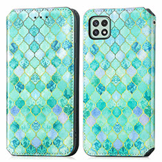 Leather Case Stands Fashionable Pattern Flip Cover Holder S02D for Samsung Galaxy A22 5G Green