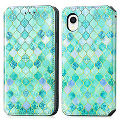 Leather Case Stands Fashionable Pattern Flip Cover Holder S02D for Samsung Galaxy A22 5G SC-56B Green