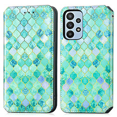 Leather Case Stands Fashionable Pattern Flip Cover Holder S02D for Samsung Galaxy A23 4G Green
