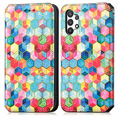 Leather Case Stands Fashionable Pattern Flip Cover Holder S02D for Samsung Galaxy A32 4G Mixed