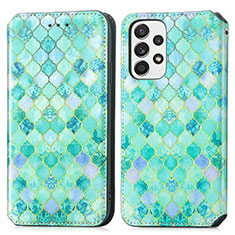 Leather Case Stands Fashionable Pattern Flip Cover Holder S02D for Samsung Galaxy A33 5G Green