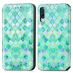 Leather Case Stands Fashionable Pattern Flip Cover Holder S02D for Samsung Galaxy A50 Green