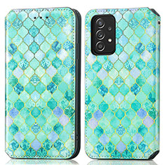 Leather Case Stands Fashionable Pattern Flip Cover Holder S02D for Samsung Galaxy A52 4G Green