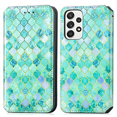 Leather Case Stands Fashionable Pattern Flip Cover Holder S02D for Samsung Galaxy A73 5G Green