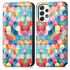 Leather Case Stands Fashionable Pattern Flip Cover Holder S02D for Samsung Galaxy A73 5G Mixed