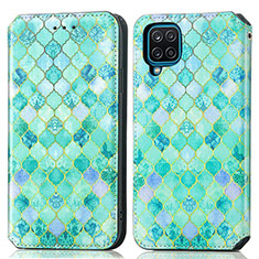 Leather Case Stands Fashionable Pattern Flip Cover Holder S02D for Samsung Galaxy F12 Green