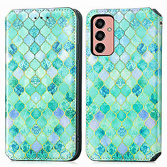 Leather Case Stands Fashionable Pattern Flip Cover Holder S02D for Samsung Galaxy F13 4G Green