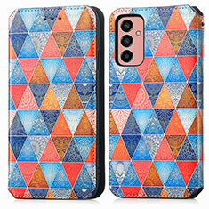 Leather Case Stands Fashionable Pattern Flip Cover Holder S02D for Samsung Galaxy M13 4G Brown