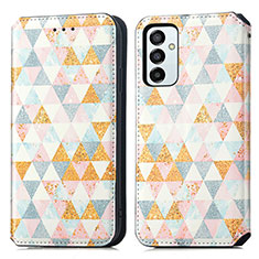 Leather Case Stands Fashionable Pattern Flip Cover Holder S02D for Samsung Galaxy M23 5G White