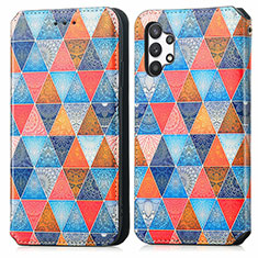 Leather Case Stands Fashionable Pattern Flip Cover Holder S02D for Samsung Galaxy M32 5G Brown