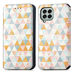 Leather Case Stands Fashionable Pattern Flip Cover Holder S02D for Samsung Galaxy M33 5G White