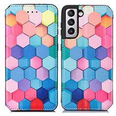 Leather Case Stands Fashionable Pattern Flip Cover Holder S02D for Samsung Galaxy S21 FE 5G Blue