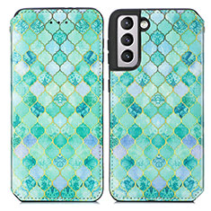 Leather Case Stands Fashionable Pattern Flip Cover Holder S02D for Samsung Galaxy S24 5G Green