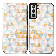 Leather Case Stands Fashionable Pattern Flip Cover Holder S02D for Samsung Galaxy S24 5G White