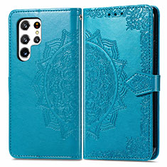 Leather Case Stands Fashionable Pattern Flip Cover Holder S02D for Samsung Galaxy S24 Ultra 5G Blue