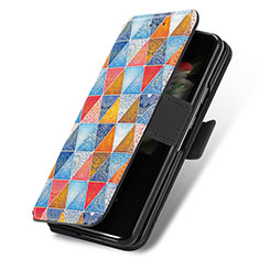 Leather Case Stands Fashionable Pattern Flip Cover Holder S02D for Samsung Galaxy Z Fold3 5G Brown