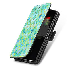 Leather Case Stands Fashionable Pattern Flip Cover Holder S02D for Samsung Galaxy Z Fold3 5G Green