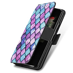 Leather Case Stands Fashionable Pattern Flip Cover Holder S02D for Samsung Galaxy Z Fold3 5G Purple