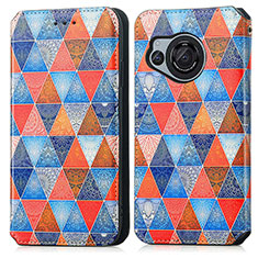 Leather Case Stands Fashionable Pattern Flip Cover Holder S02D for Sharp Aquos R8 Brown