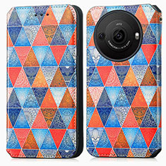 Leather Case Stands Fashionable Pattern Flip Cover Holder S02D for Sharp Aquos R8 Pro Brown
