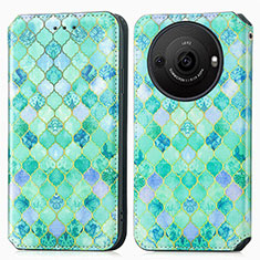 Leather Case Stands Fashionable Pattern Flip Cover Holder S02D for Sharp Aquos R8 Pro Green