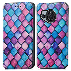 Leather Case Stands Fashionable Pattern Flip Cover Holder S02D for Sharp Aquos R8 Purple