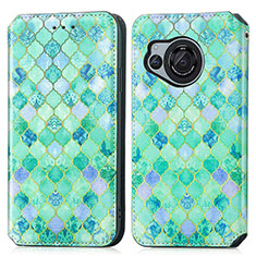 Leather Case Stands Fashionable Pattern Flip Cover Holder S02D for Sharp Aquos R8s Green