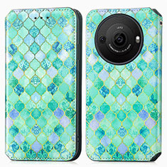 Leather Case Stands Fashionable Pattern Flip Cover Holder S02D for Sharp Aquos R8s Pro Green