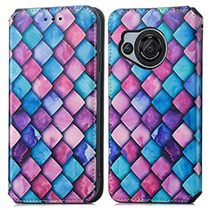 Leather Case Stands Fashionable Pattern Flip Cover Holder S02D for Sharp Aquos R8s Purple