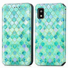 Leather Case Stands Fashionable Pattern Flip Cover Holder S02D for Sharp Aquos wish3 Green