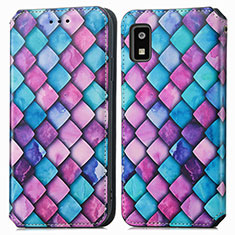 Leather Case Stands Fashionable Pattern Flip Cover Holder S02D for Sharp Aquos wish3 Purple