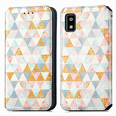 Leather Case Stands Fashionable Pattern Flip Cover Holder S02D for Sharp Aquos wish3 White